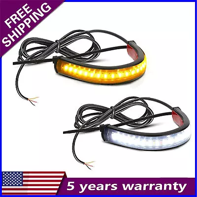 2PCS White/Amber Switchback LED Fork Turn Signal DRL Light Strips For Motorcycle • $7.99