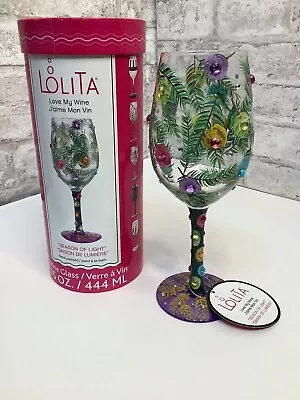 Lolita Love My Wine Season Of Light Hand Painted 22 Oz Wine Glass W/Box Rare HTF • £38.60