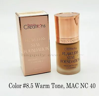 Beauty Creations Flawless Long Stay Foundation- Color #8.5 Compare MAC NC 40 • $14.99