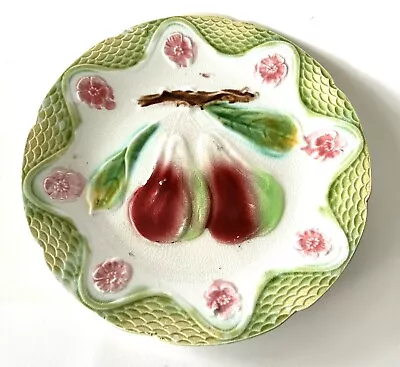 Antique Orchies Moulin Des Loops Majolica Pottery Plate France Pears Green • $48