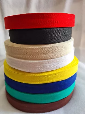 Cotton Webbing Herringbone Tape Strap 25mm DIY Apron Bunting 13 COLOURS + MIX • £1.99