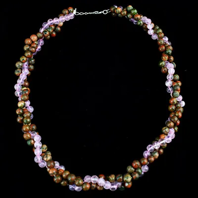 $9.93 • Buy 779 Cts Earth Mined Unakite & Rose Quartz Round Shape Beads Necklace JK 01E284