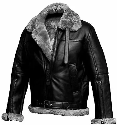 Mens RAF Aviator Bomber Sheepskin Fur Shearling Leather Jacket Pilot Flying Coat • $269.99