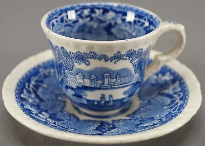 Pair Of Antique Mason's Blue Vista Demitasse Cups & Saucers Circa 1891 - 1932 • $50