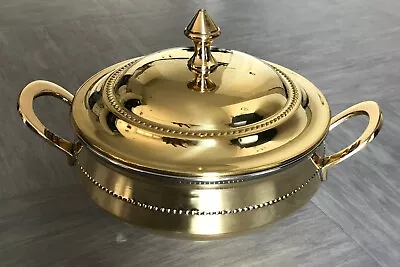 Gold Brass Handi With Lid & Handle Balti Main Side Rice Dish S/S  Steel Indian • £18.95