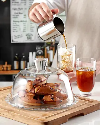 Glass Cake Stand With Dome Lid Cupcake Display 32 Centimeters • £18.38