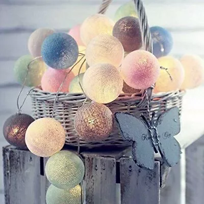 20 LED Globe Garland Cotton Ball String Fairy Lights Christmas Decorate Battery • £12.29