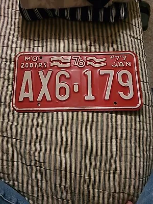 1976 Vintage MO Missouri License Plate Red January 200 Years • $6.99