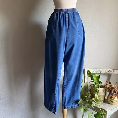 VINTAGE 90S 00S HIGH WAIST BLUE JEAN STRAIGHT LEG COTTON PANTS Size 20W • $34