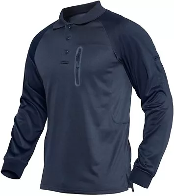 Men's Tactical Army Shirt Long Sleeve Quick Drying Polo Shirt Outdoor Work Tops • $27.54