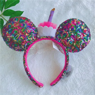 Disney Parks Happy Birthday Minnie Mickey Ears Cupcake Cake Sequined Headband • $13.38