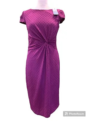 M&S Ladies Size 14 Magenta Lined Soft Stretchy Ruched Smart Shift Dress BNWT • £19.99