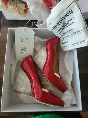 Maison Martin Margiela H&m Plexi Lucite Clear Wedge Red Patent Heels 39/8 **read • $110