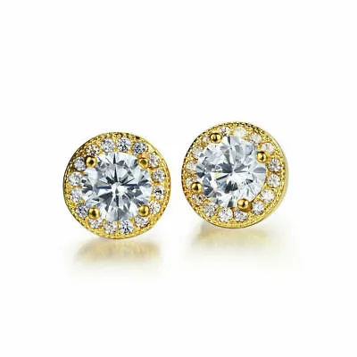 Men's Round 8mm Simulated Diamond Studs 18k White Gold Filled Stud Earrings UK • £6.99