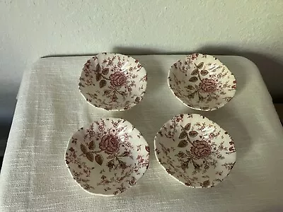 4 - Johnson Brothers England Pink Rose Chintz 6  Soup / Cereal Bowls • $30