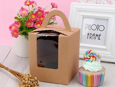 20Pcs Kraft Paper Single Hole Cupcake Cake Box W/Window • $24