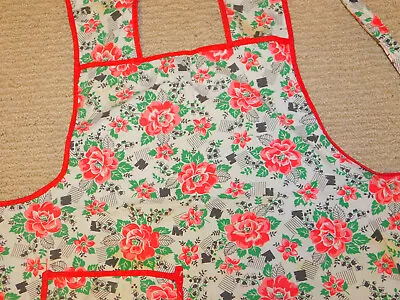 Lot Of 2 Vintage 1950s Cotton Full APRONS Mennonite Farmhouse Red Floral Ric Rac • $29.95