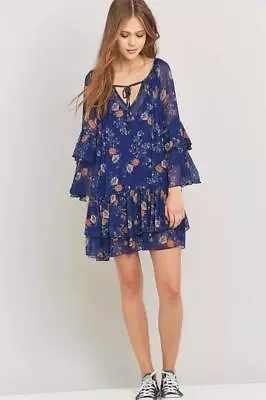 *wow* $128 Nwt Free People Blue Floral Ruffle Sunsetter Slip Dress Xs • $51.99