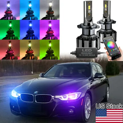 2x H7 RGB LED Multicolor Phone Bluetooth Control Headlight Fog Light DRL Bulb  • $63.99