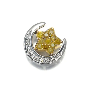 Yellow&Clear Diamond 0.26ct Moon Star Pendant 18K 750 Yellow White Gold • $290.47