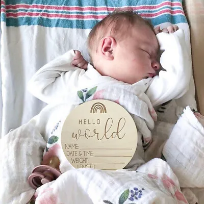 Meaningful Wooden Home Hello World Baby Announcement Sign Photo Prop Anti Fade • $8