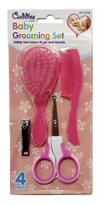 Baby Grooming Set Brush Comb Scissor & Nail Clipper For Baby First Steps - PINK • £3.25