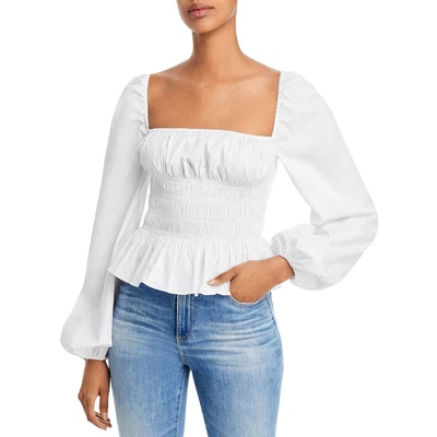 $56.99 • Buy STAUD Womens Jules White Poplin Smocked Peasant Pullover Top Shirt S BHFO 3087