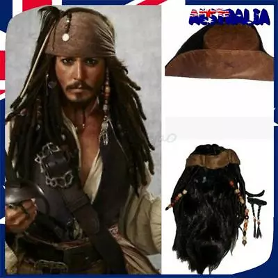 NEW Pirates Of The Caribbean Captain Jack Sparrow Cosplay Wig Hat Halloween Prop • $28.47