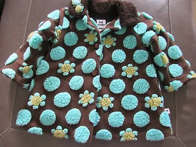 Girls Corky & Company Floral Dots Plush Fleece Swing Coat Jacket SZ 5 Brown Blue • $35