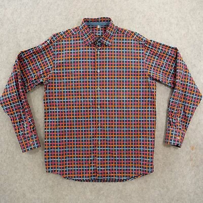 Visconti Black Shirt Mens Large Blue Red Check Button Up Long Sleeve • $19.99