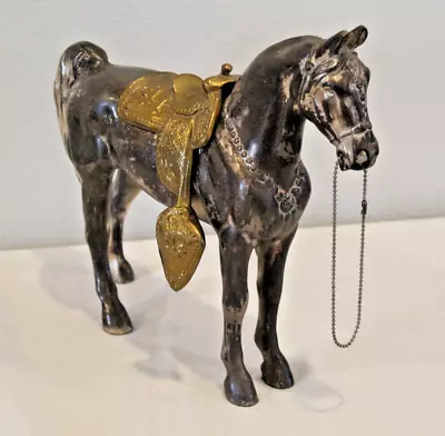 Vintage Cast Metal Horse Figurine Statuette Sculpture With Saddle • $29.75