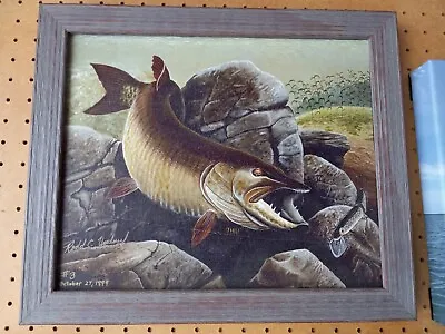 MUSKY HUNTER LURE DEPTHRAIDER FRAMED MUSKIE ART PRINT RODD UMLAUF #3 1999 16x14 • $299.99