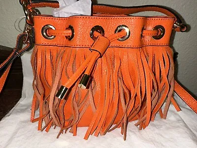 Milly Essex Fringe Small Drawstring Leather Handbag/Crossbody NEW • $96