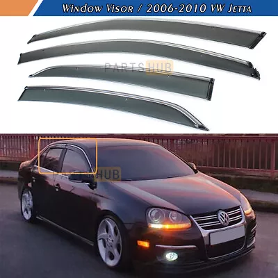 For 2006-10 VW Jetta Mk5 Sedan Chrome Trim Smoke Tinted Window Visor Rain Guards • $37.99