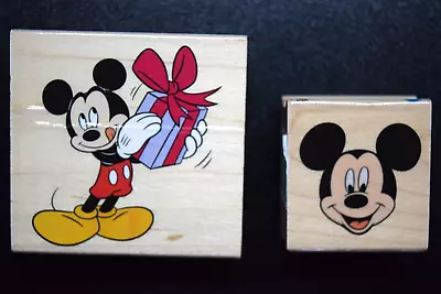 2 Disney Mickey Mouse Rubber Stamps NEW Present Face Wood Mounted Scrapbooking • $6