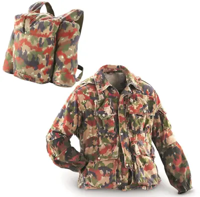 Authentic Swiss Army M70 Alpenflage Parka W/Backpack Military Surplus Jacket Med • $49.99