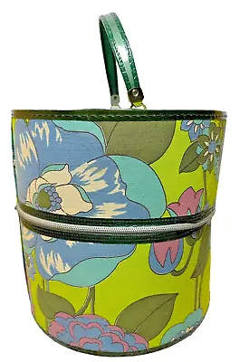 Vtg 60's MCM Hat Wig Head Travel Case Blue Green Purple Mod Floral Fabric Prop • $39.85