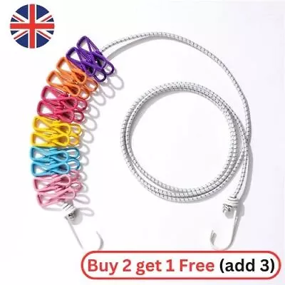 £5.87 • Buy Travel Camping Washing Line Long Compact 12 Peg Portable Clothes Line Joinable