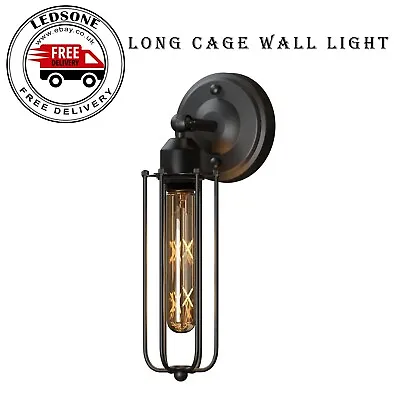 Vintage Industrial Style Adjustable Wall Light Metal Long Cage Wall Lantern Lamp • £19.39