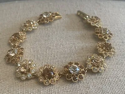 Nolan Miller Gold Tone Multi Colored Crystal Flower Bracelet/ 7.5”- BinK • $40