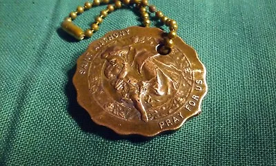 Vintage Bronze Plated Medal Of Saint Christopher & Saint Anthony Key Fob Pendant • $9