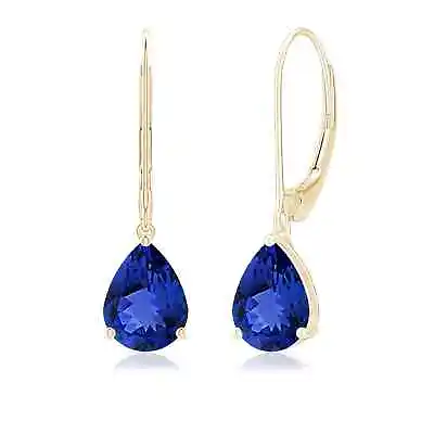 Tanzanite Pear-Shaped Drop Dangle Earrings In 14K Gold (Grade-AAA  8x6MM) • $1961.52