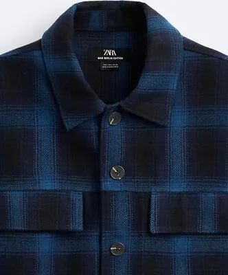 ZARA BOXY FIT PLAID JACKET MEDIUM BLUE BLACK MENS. Casual Or Dressy Or Classy.  • $49.99