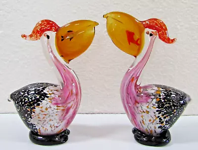 Pair Of Vintage Murano Art Glass Pelican Figurines With Fish In Mouth • $171.75