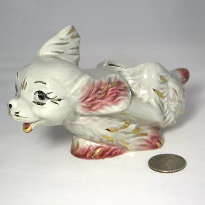 VTG Running Puppy Dog GOLD LEAF Planter Vase Figurine Flapping Ears 1950 Japan  • $0.99