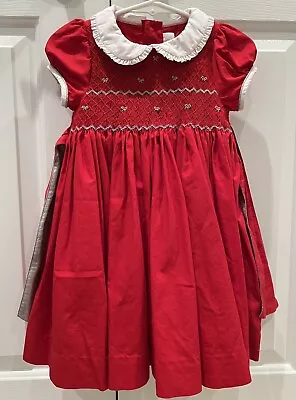 Antoinette Paris Girls 2T Red Smocked Dress Christmas Holiday Lined Peter Pan • $39.99