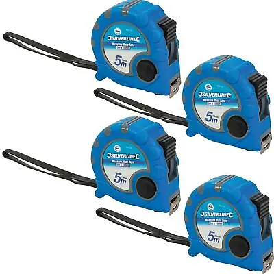 Silverline 4 Pack Of 5m Tape Measure Imperial Metric Scale Dual Lock 16ft • £12.79