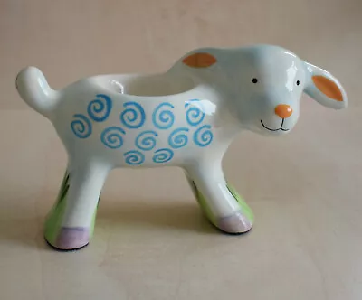 Sheep Lamb Egg Cup - White Animal With Blue Spiral Swirl On Body Head Sideways • £4.50