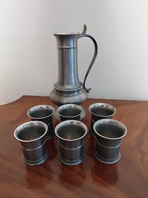 £60 • Buy Vintage Amearte MG Mexican Pewter Wine Jug & Vessels Shot Hand Crafted Rare