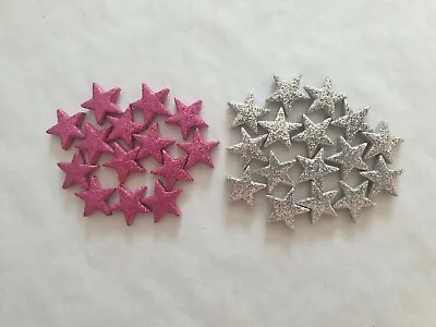 30 Glittery Fuchsia Pink & Silver Stars - Edible Sugar Cake Decoration / Toppers • £4.95